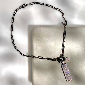 16" Gun Metal Chain Charm Necklace- LOVE & Luck Charms