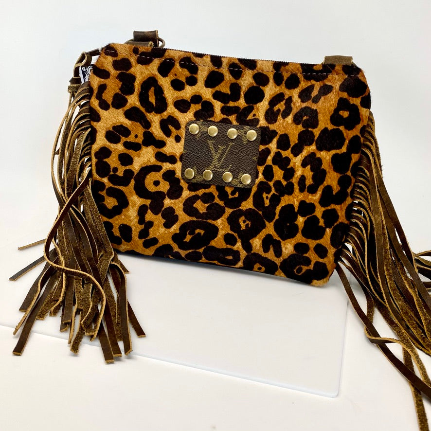 The 'Maxine' Brown Leopard Hide with Genuine LV Patch & Leather Fringe by Keep It Gypsy