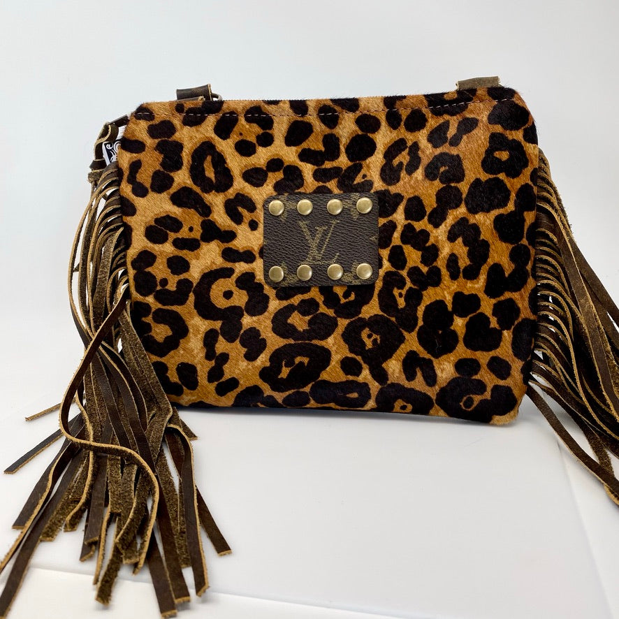 The 'Maxine' Brown Leopard Hide with Genuine LV Patch & Leather Fringe by Keep It Gypsy