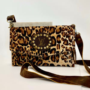 
                
                    Load image into Gallery viewer, Leopard Hair on Hide &amp;#39;Jordan&amp;#39; Crossbody with Genuine LV Patch by Keep It Gypsy
                
            