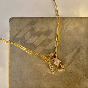 18" Gold Paperclip Chain ‘Love & Lock’ Charm Necklace